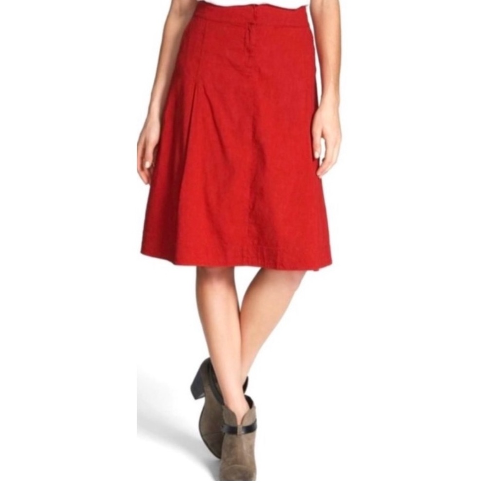 Eileen Fisher Linen Blend Pleated Modest Skirt in Rust Red Size Large